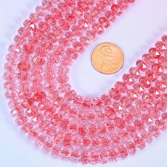 Faceted rondelle cut transparent red glass beads