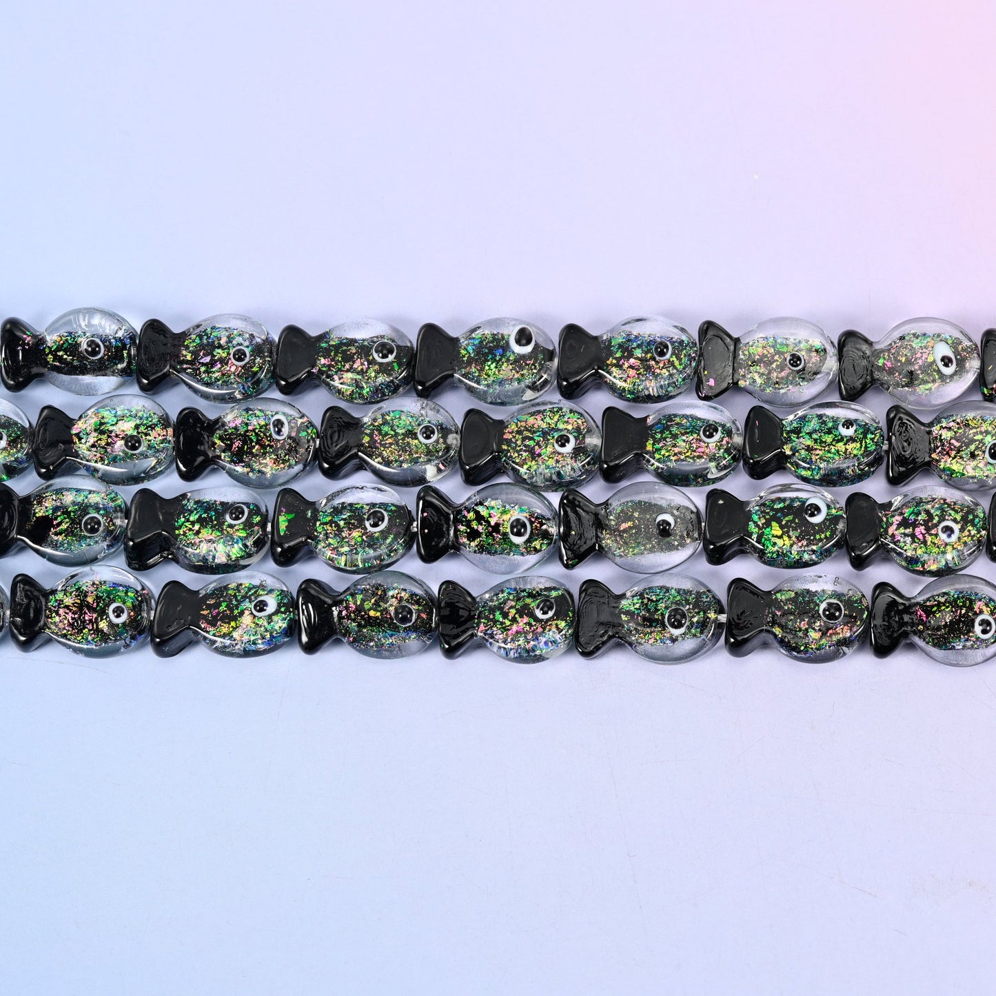 Iridescent Black Green Fish Glass Beads: Jewelry Making Supply