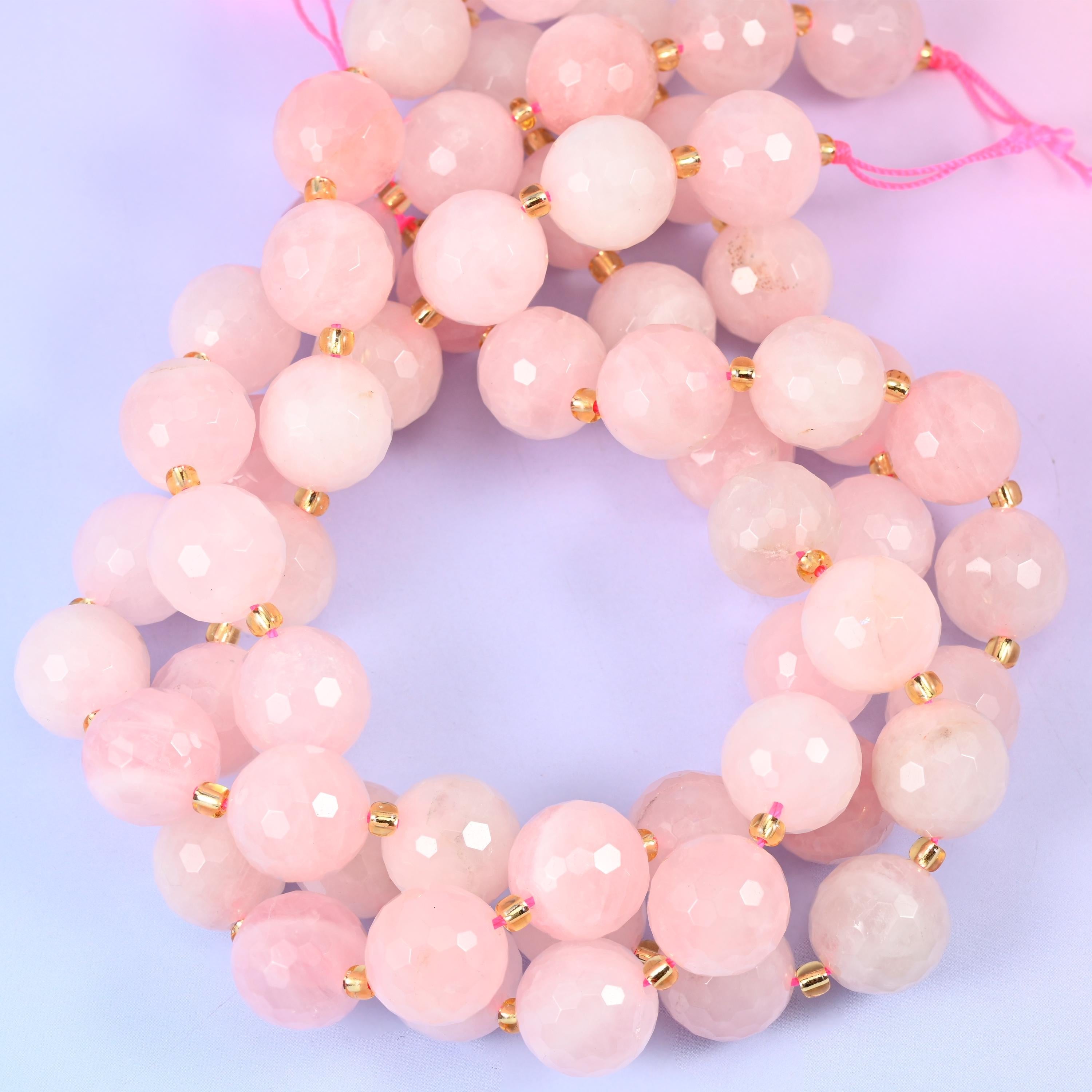 Rose Quartz Faceted Round Beads Size 16mm Jewelry Making 15 Inch Strand