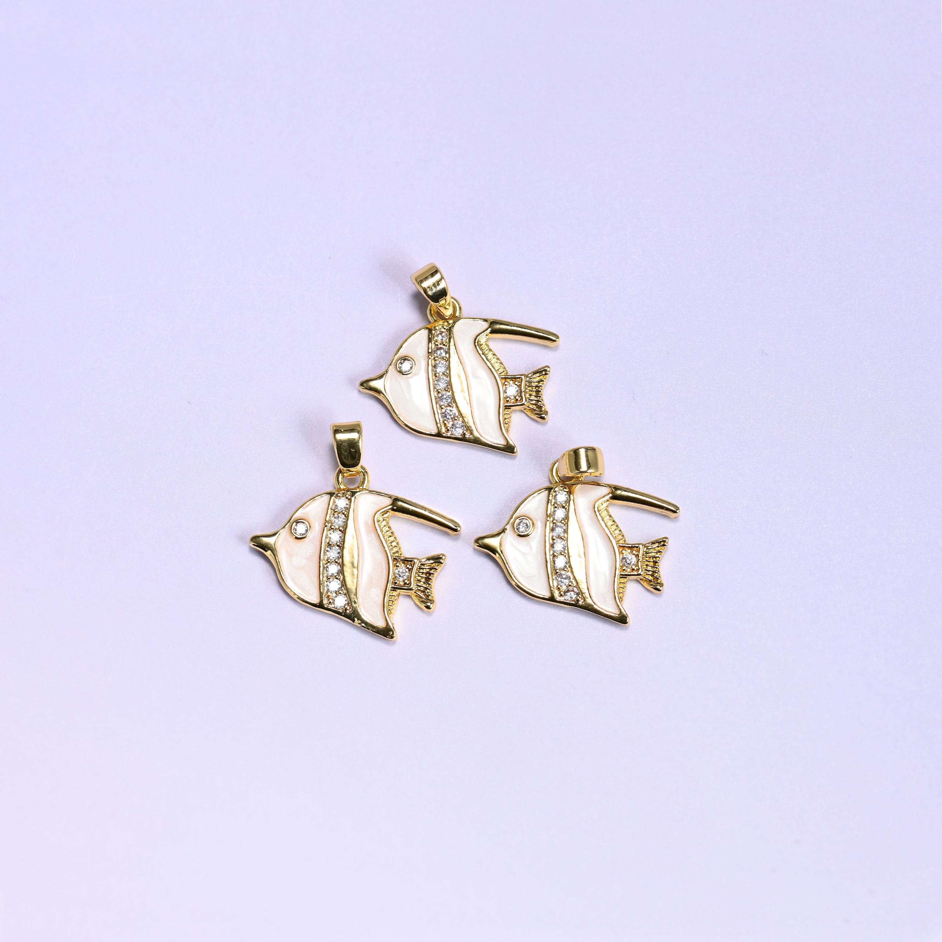 White Tropical Fish Zircon Charms, 2.10mm thick