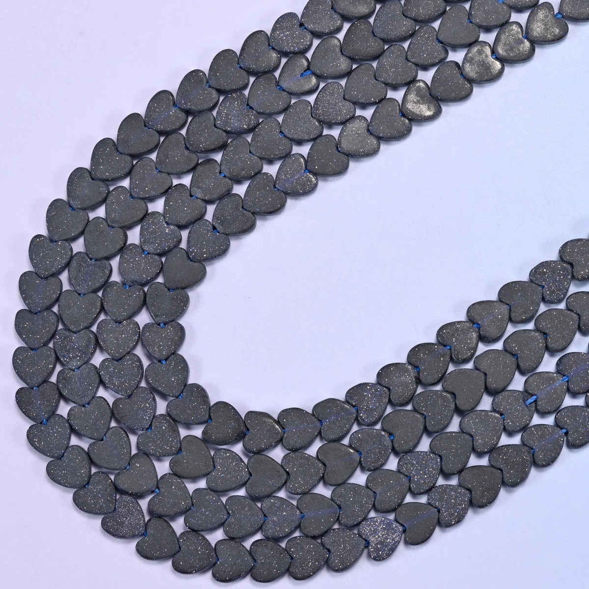 Matte Blue Sandstone Flat Heart Beads, 15 inch strand
