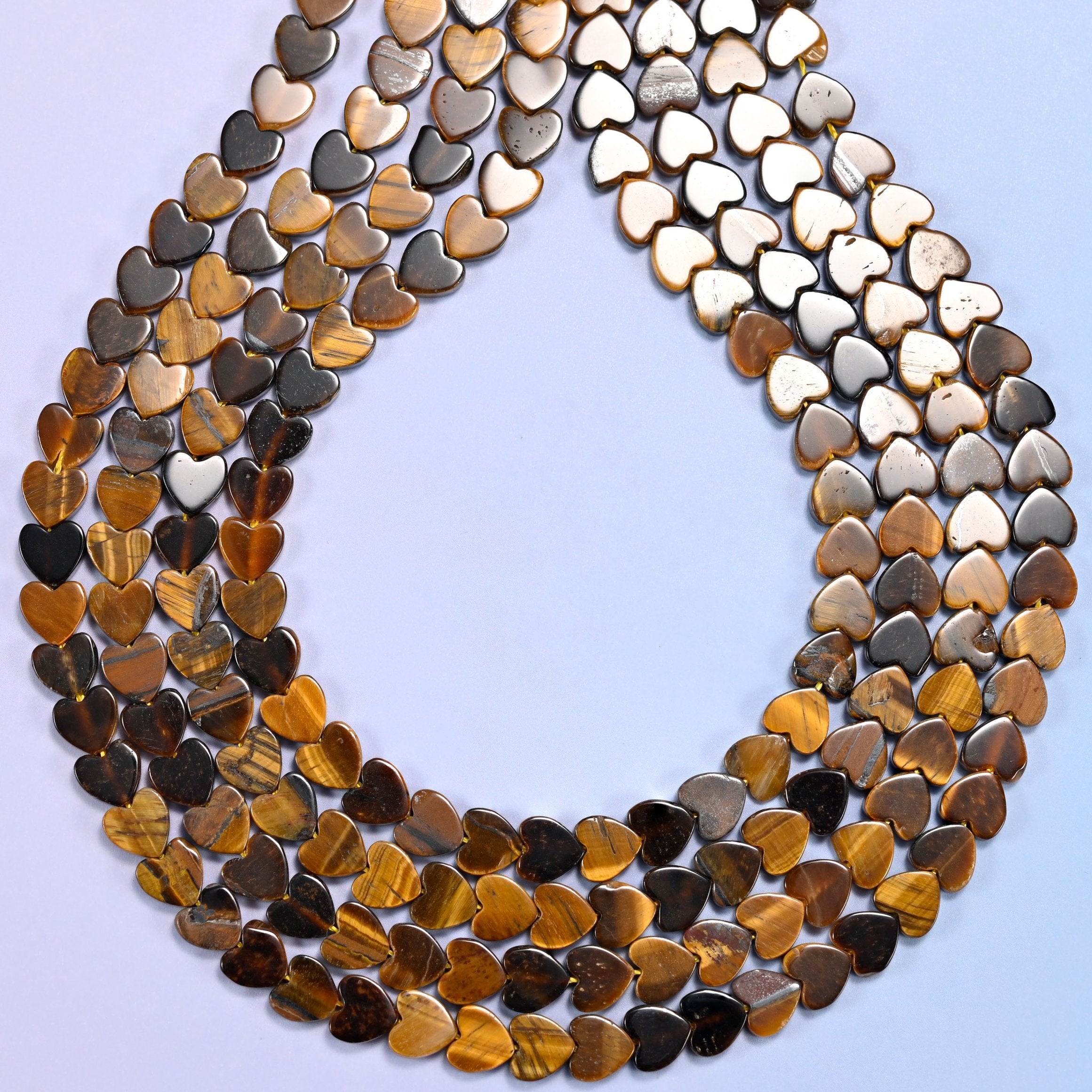 Tiger Eye Flat Heart Beads, approximately 68 beads per strand