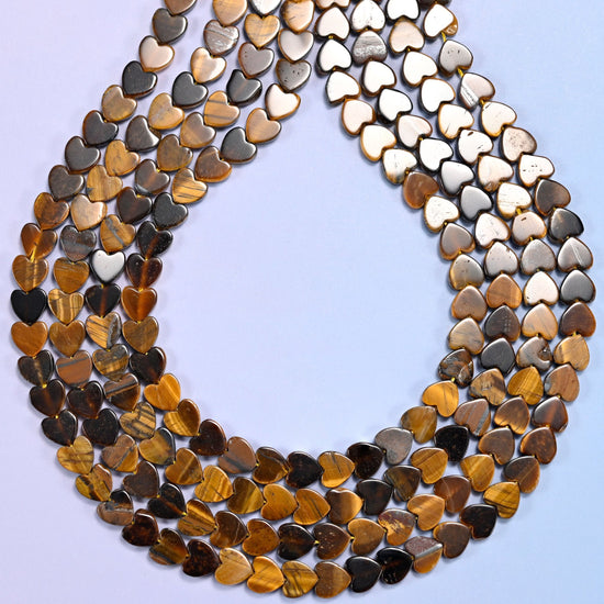 Tiger Eye Flat Heart Beads, approximately 68 beads per strand