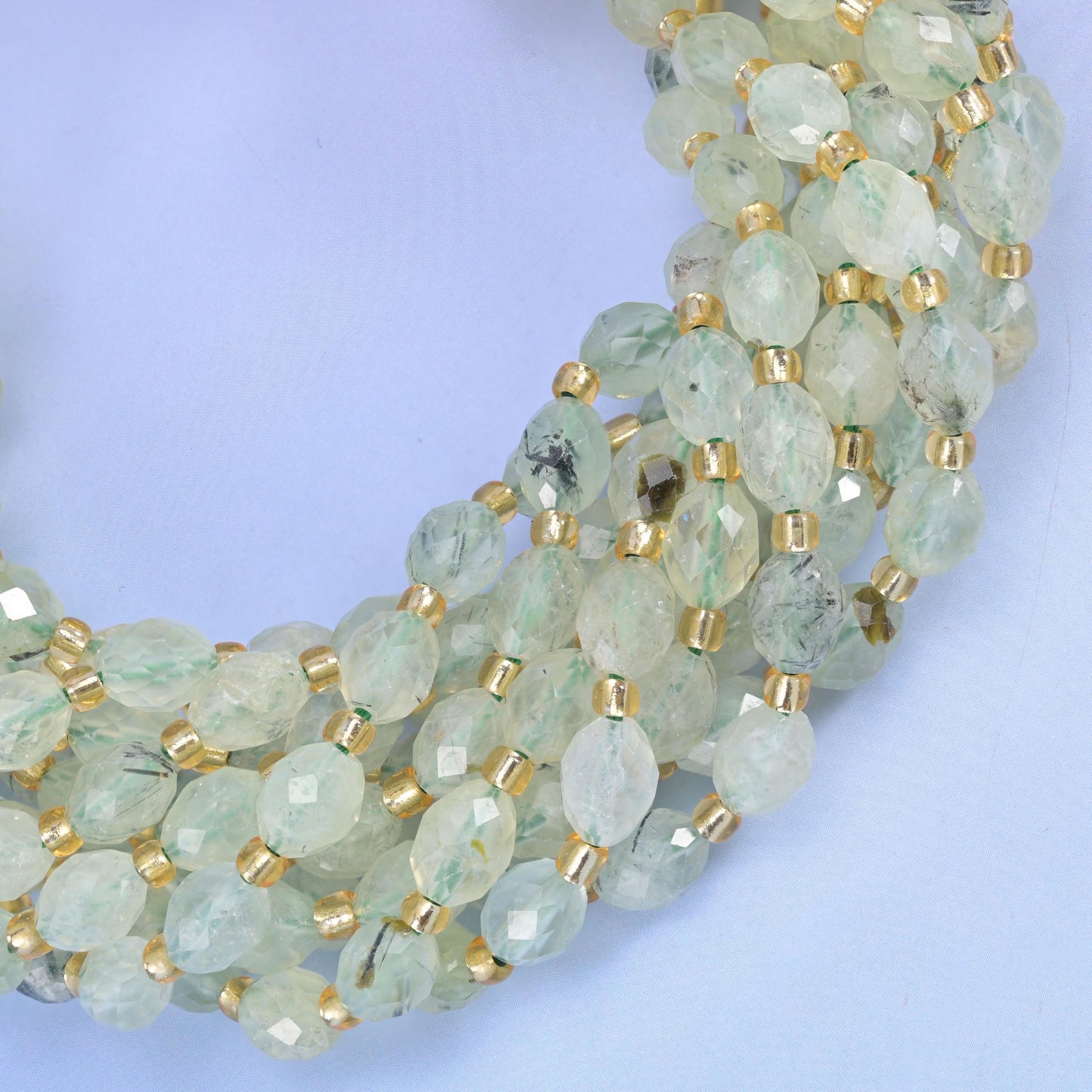 Light Green Prehnite Faceted Rice Barrel Beads, hole approximately 1.0mm