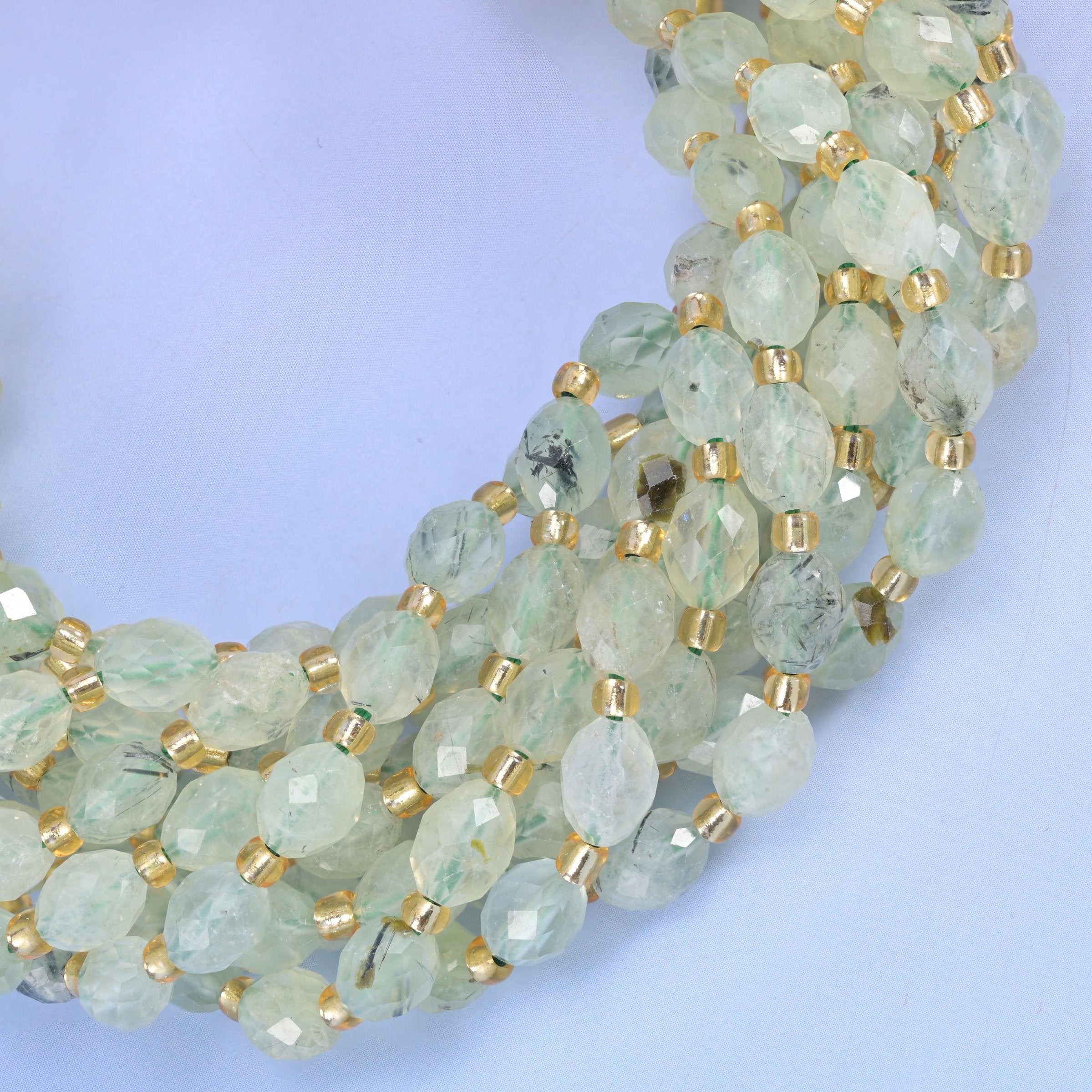 Light Green Prehnite Faceted Rice Barrel Beads, hole approximately 1.0mm