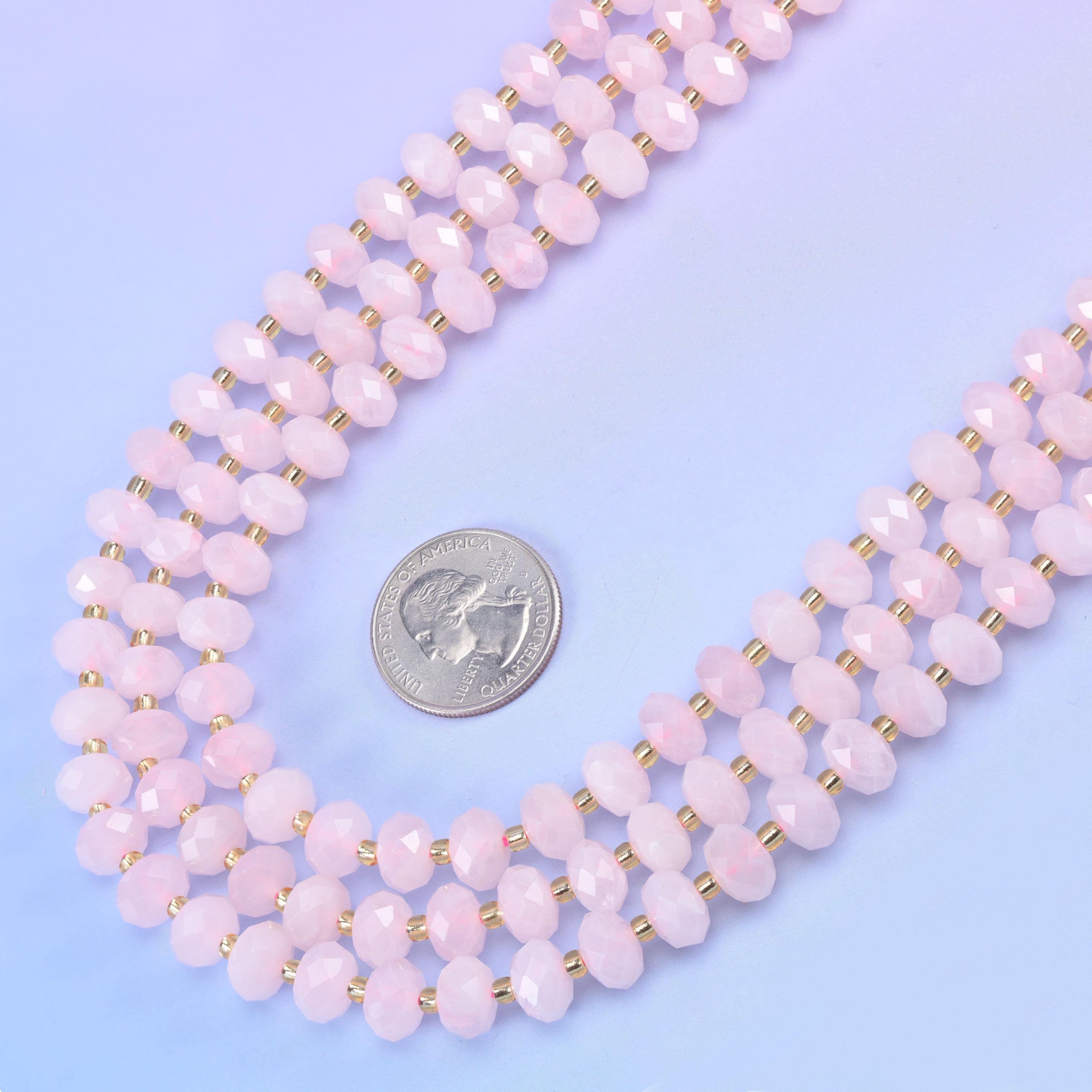 Rose Quartz Faceted Rondelle Beads, 15.5 inch strand