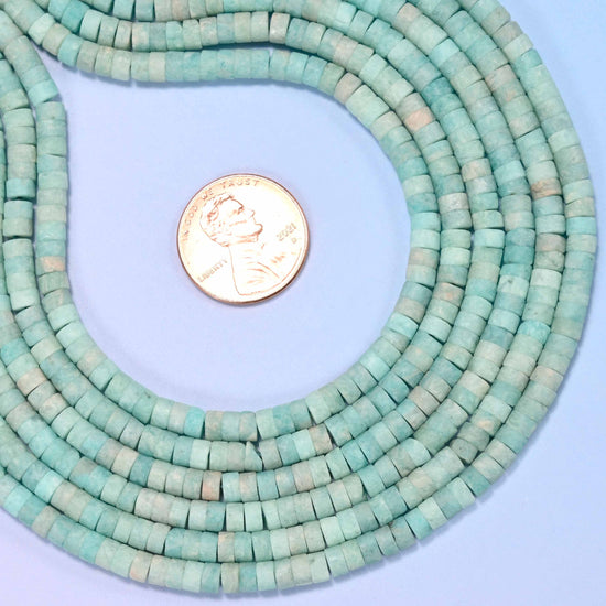 Matte blue amazonite heishi disc beads, approximately 155 per strand