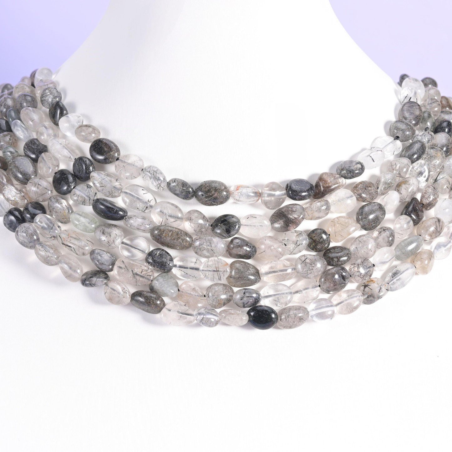 Black Rutilated Quartz Pebble Beads 6-8mm 8-12mm Jewelry Making 15.5" Strand