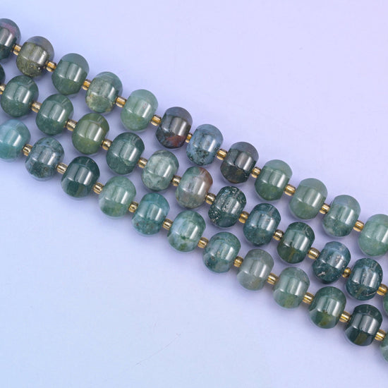 Moss agate beads in deep forest green with cloudy moss-like inclusions