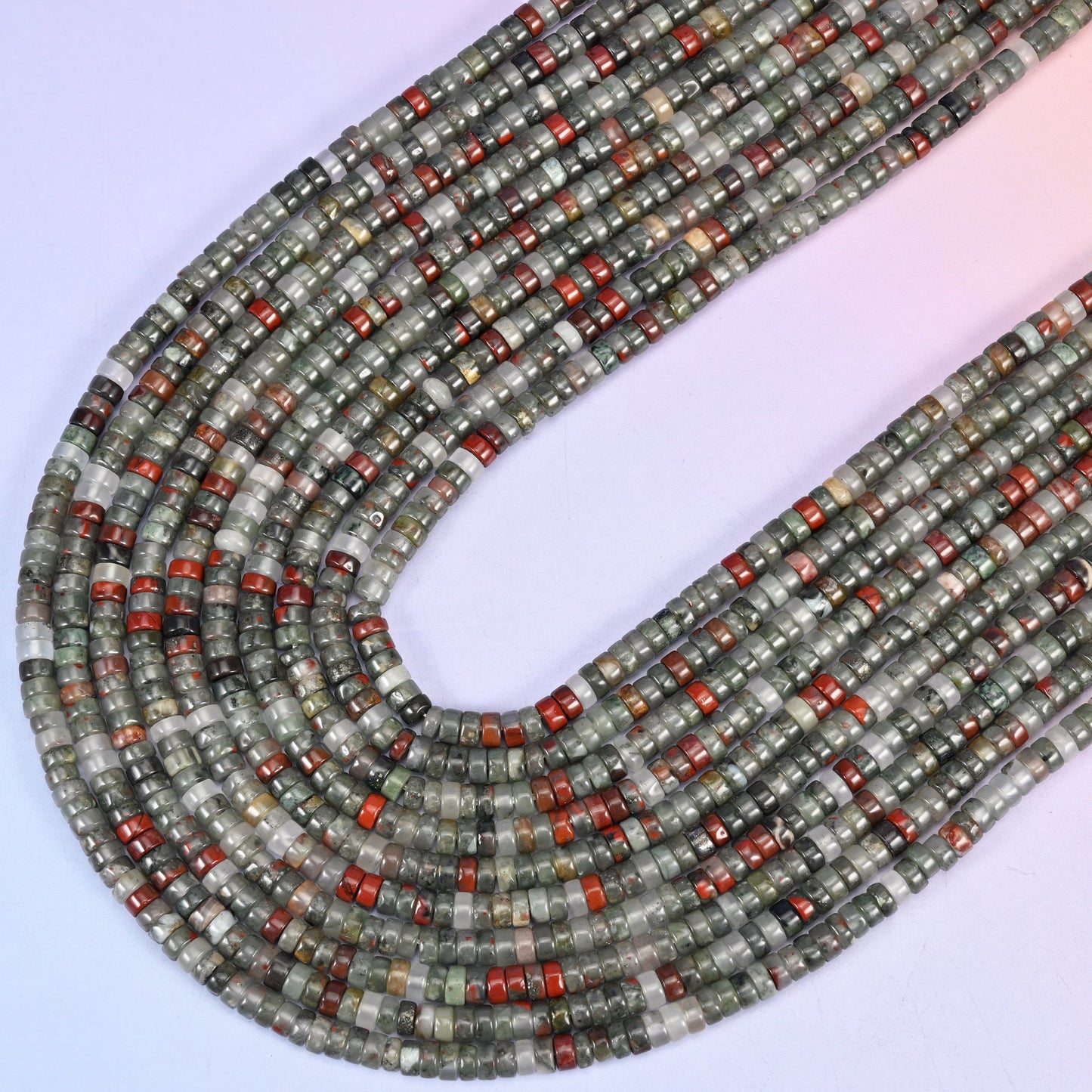 African Bloodstone Smooth Heishi Disc Beads: Jewelry Making Supply, 15.5 Inch Strand