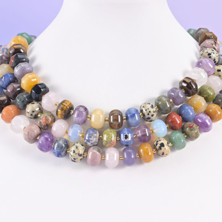 Assorted natural gemstones, mixed stone types on each strand beads, smooth pumpkin rondelle, 12 x 8mm
