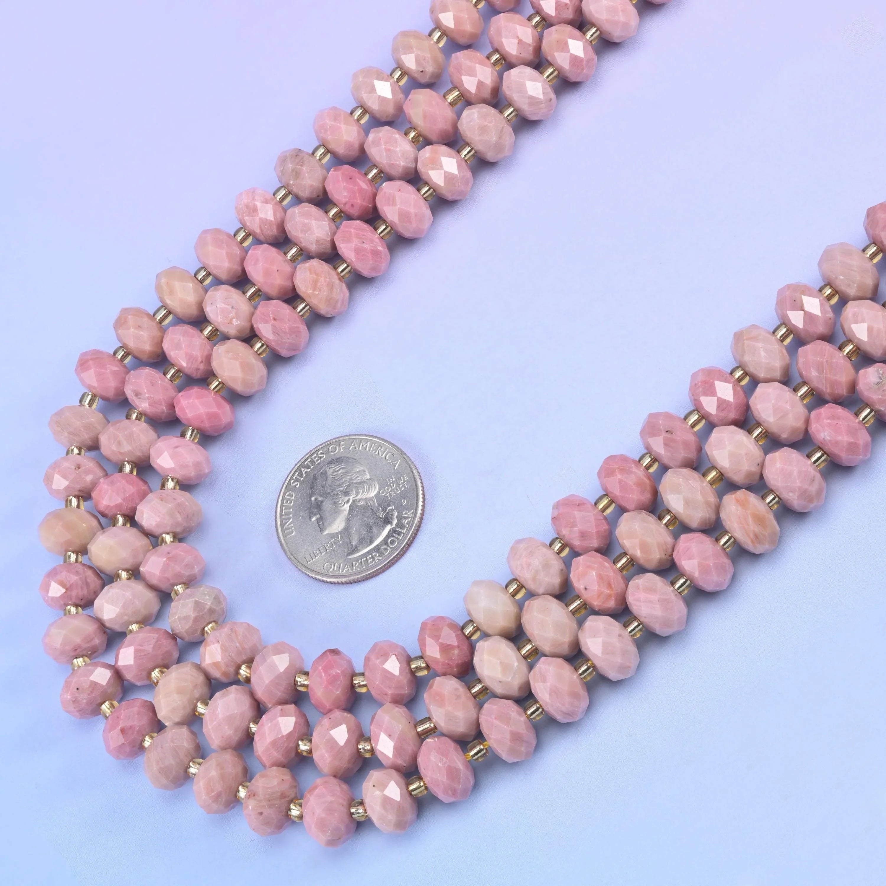 Pink Rhodonite Faceted Rondelle Beads in dusty rose and antique pink