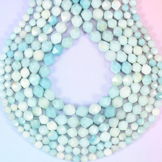 Blue Amazonite diamond star cut beads, hole approximately 1.0mm