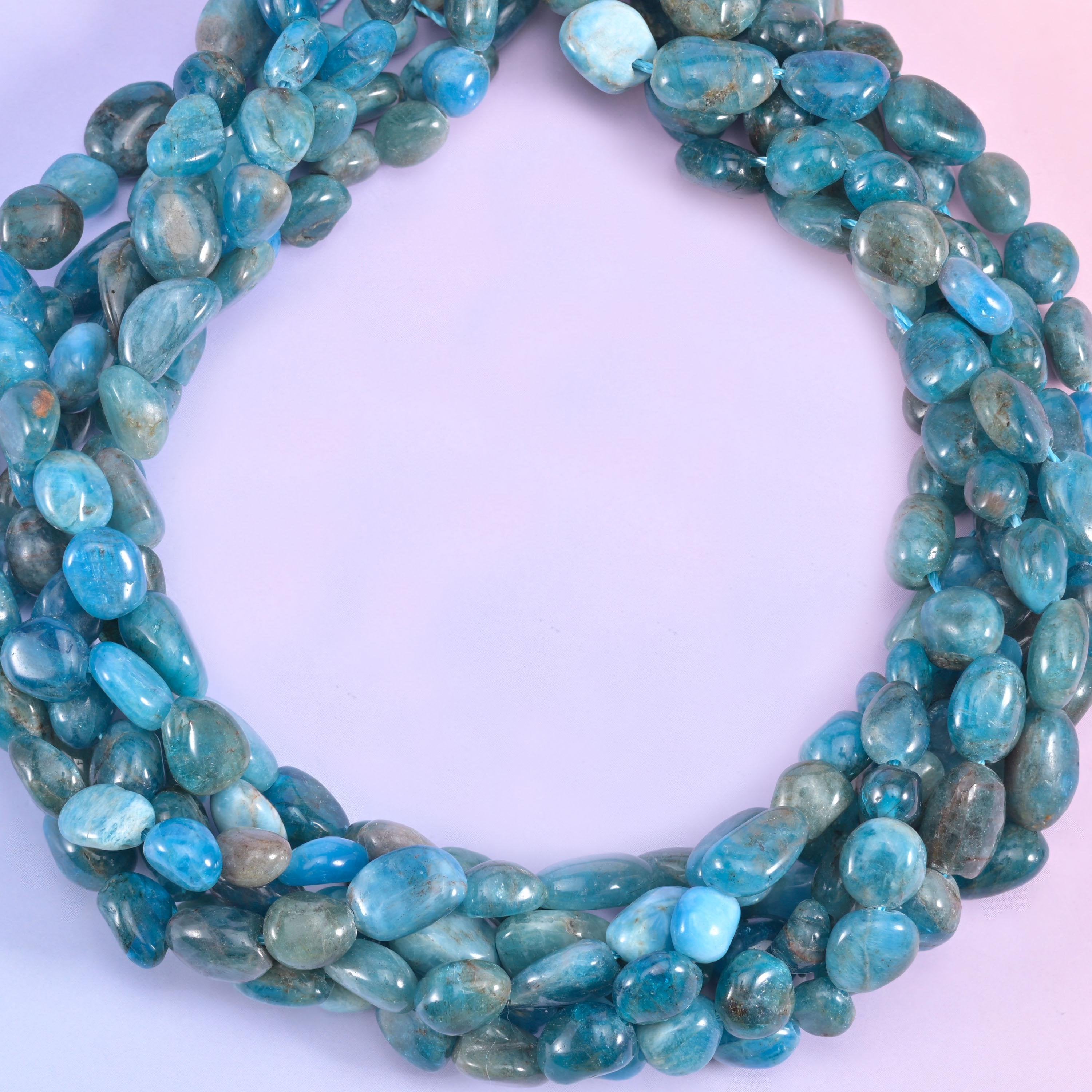 Blue Apatite Pebble Nugget Beads 6-8mm, approximately 46 beads per strand