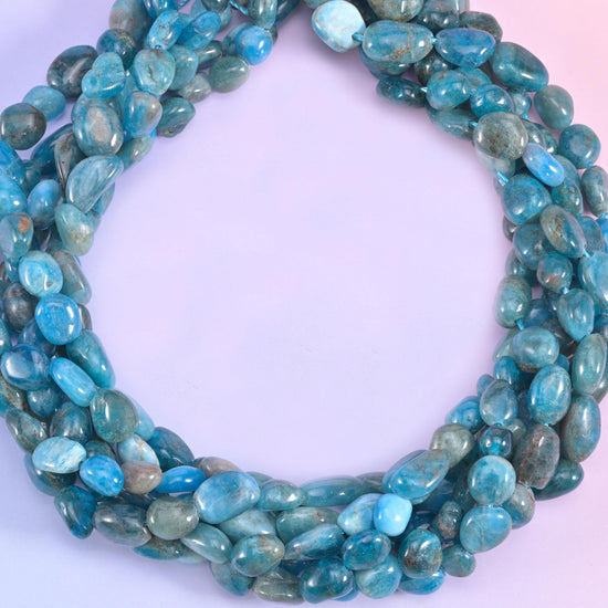 Blue Apatite Pebble Nugget Beads 6-8mm, approximately 46 beads per strand