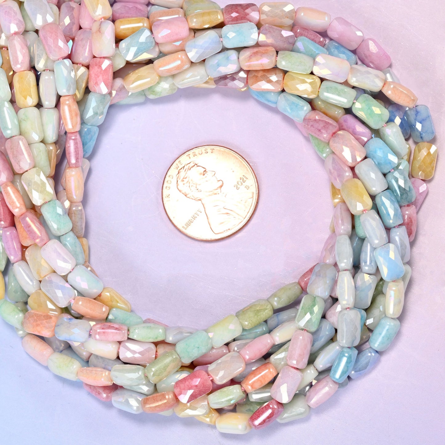 Colorful Opaque Faceted Rectangular Glass Beads for jewelry making, 15 inch strand.