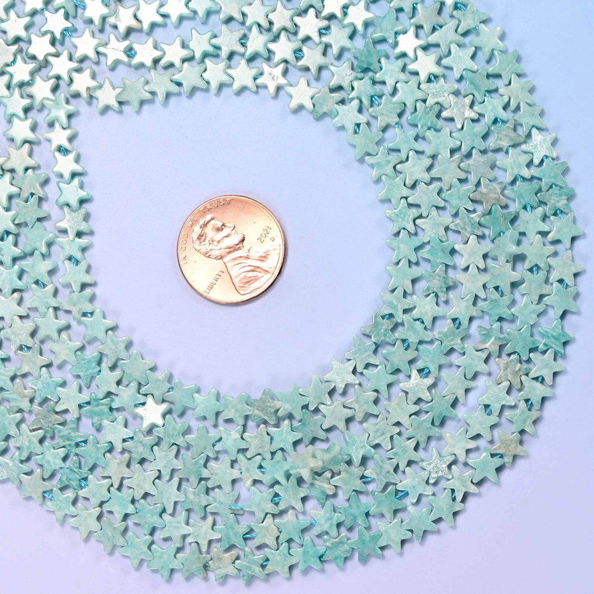 Blue Amazonite Flat Star Beads 6mm, approximately 75 beads per strand