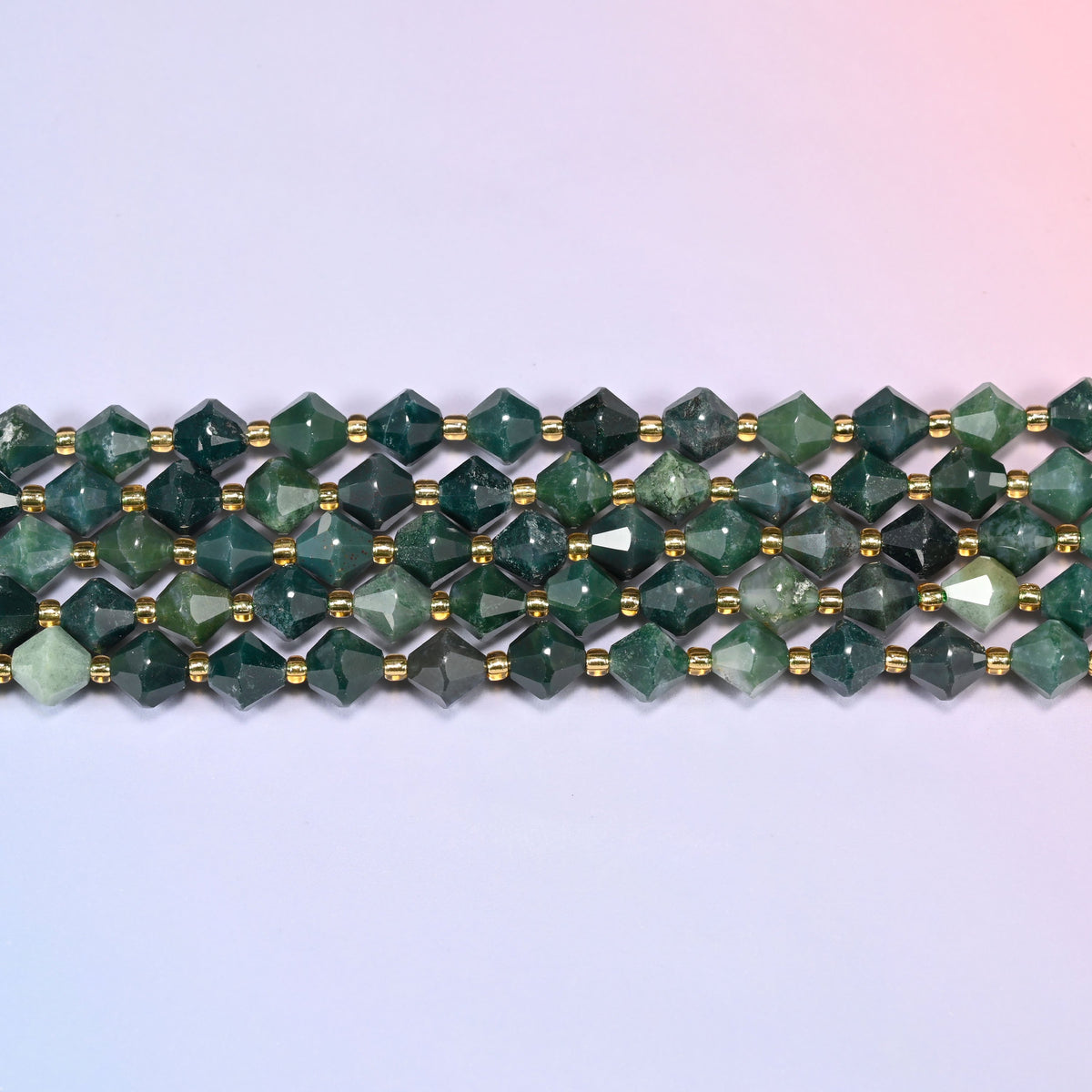 Moss Agate Faceted Bicone Beads 8mm Jewelry Making 15 Inch Strand