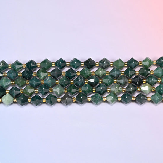 Moss Agate Faceted Bicone Beads 8mm Jewelry Making 15 Inch Strand