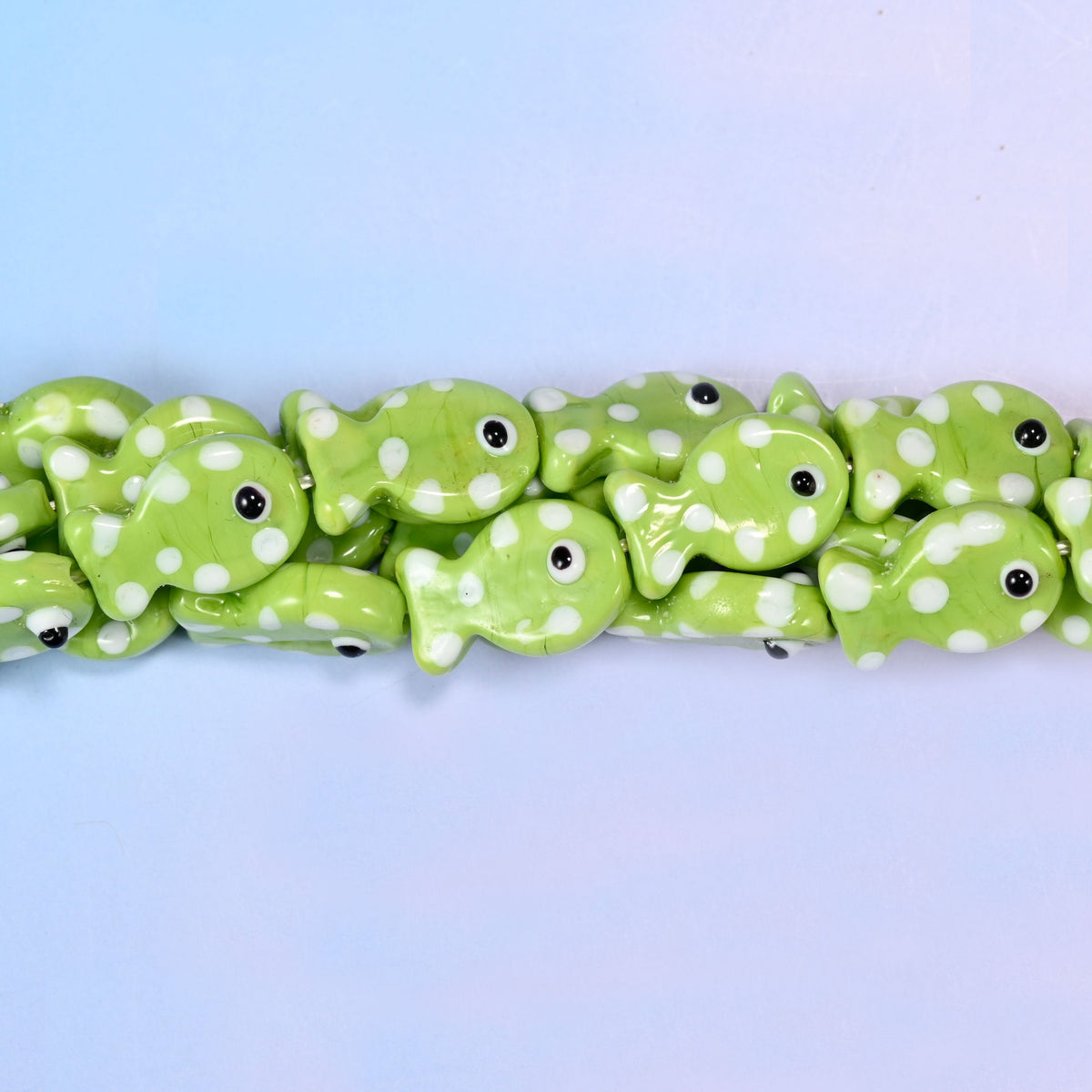 Lime Green with White Dot Fish Glass Beads, 20 beads per strand