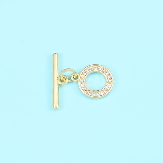 Gold filled toggle clasp, round, zircon pave