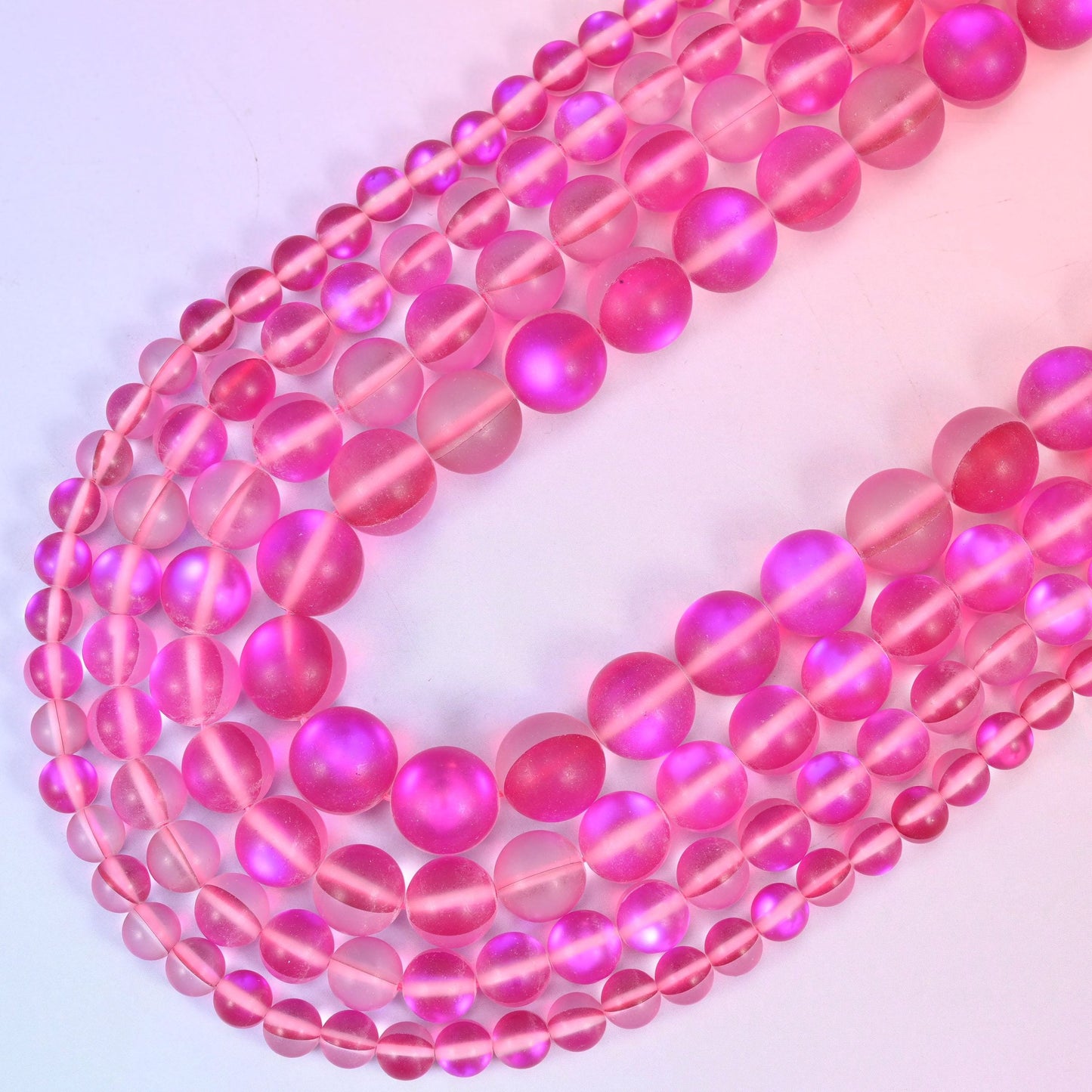 Mystic Aura Matte Rose Red Round Glass Beads, 15 inch strand