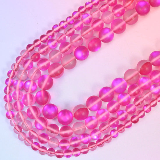 Mystic Aura Matte Rose Red Round Glass Beads, 15 inch strand