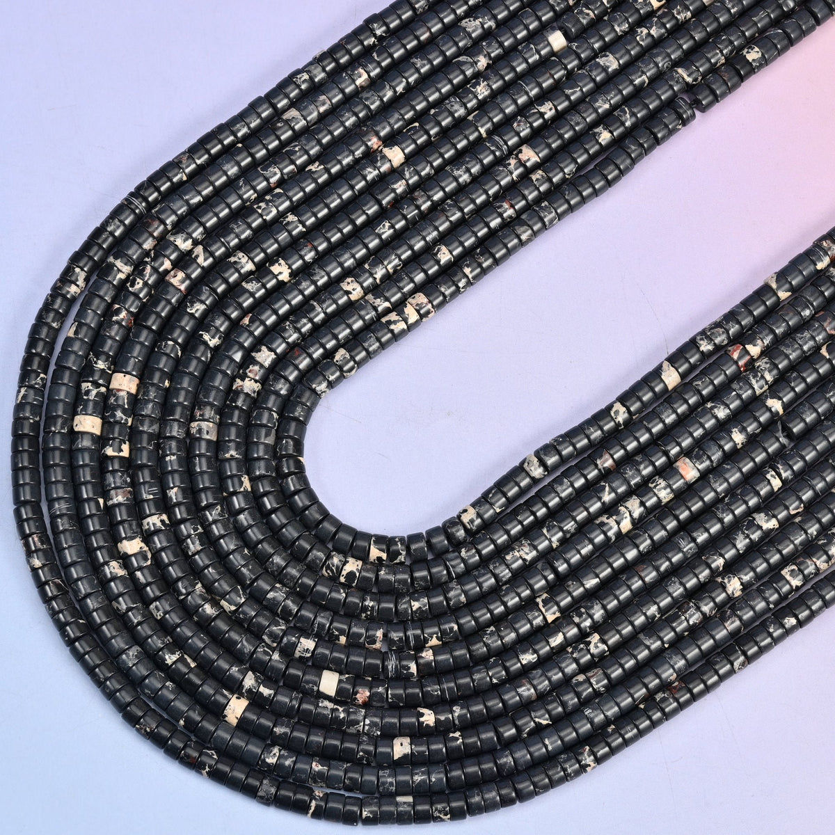 Black Sea Sediment Jasper Heishi Disc Beads 2x4mm, 15.5 inch strand