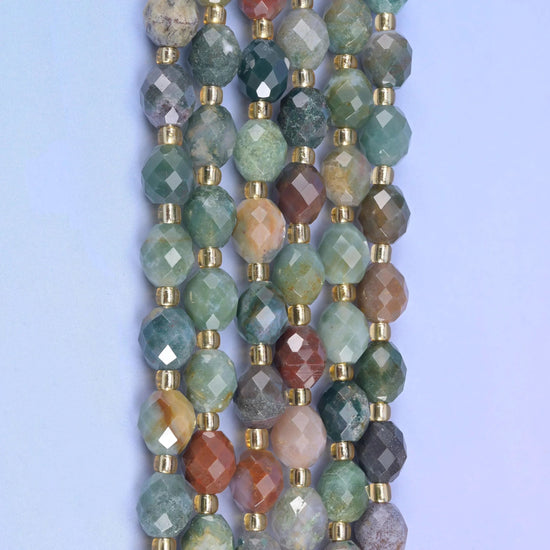 Faceted rice barrel cut Indian agate beads