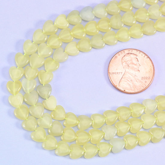 Lemon jade heart beads, 15 inch strand