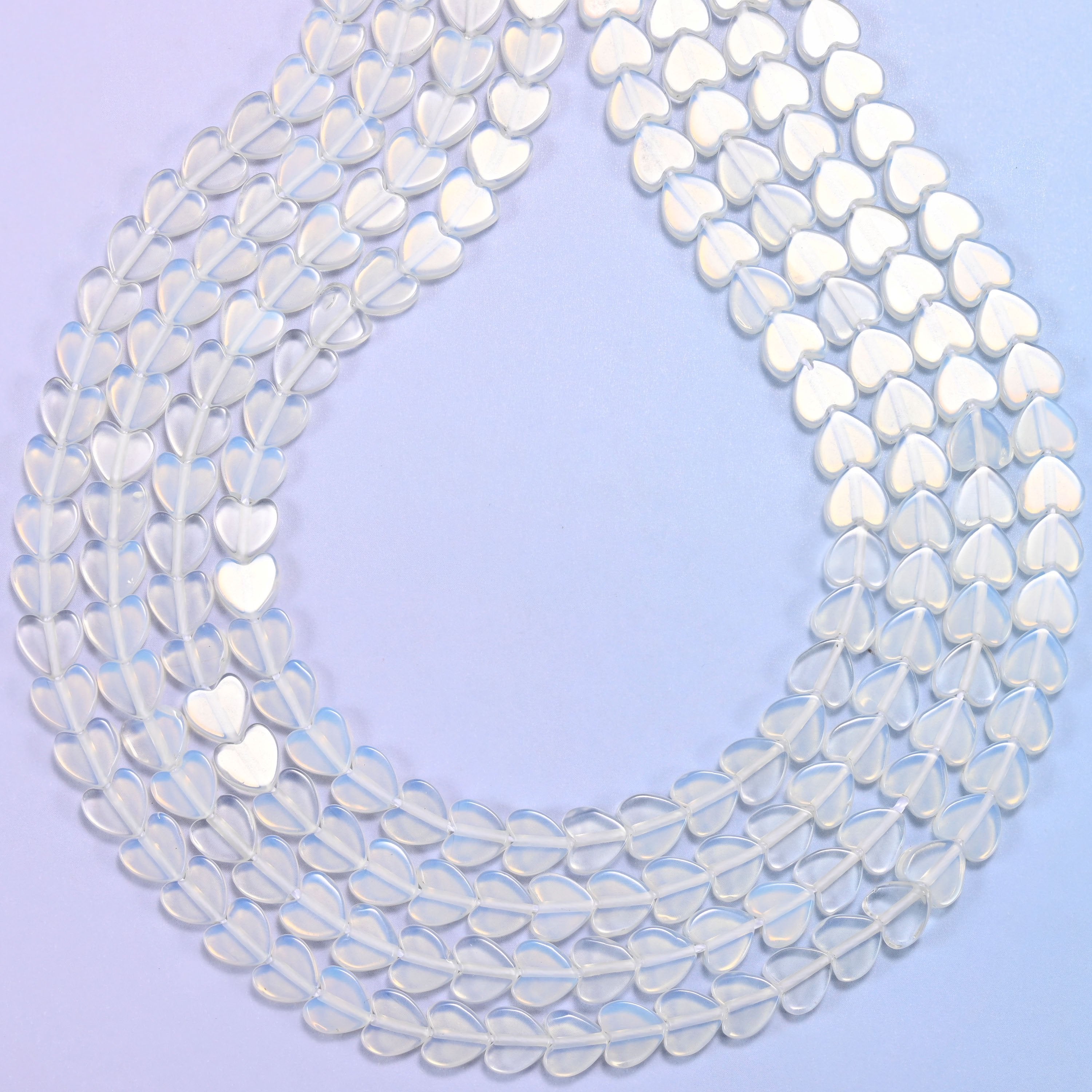 Opalite Flat Heart Beads, hole 0.8mm