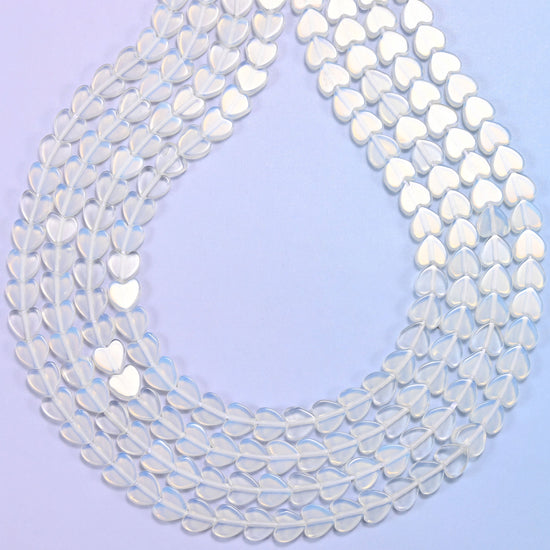 Opalite Flat Heart Beads, hole 0.8mm