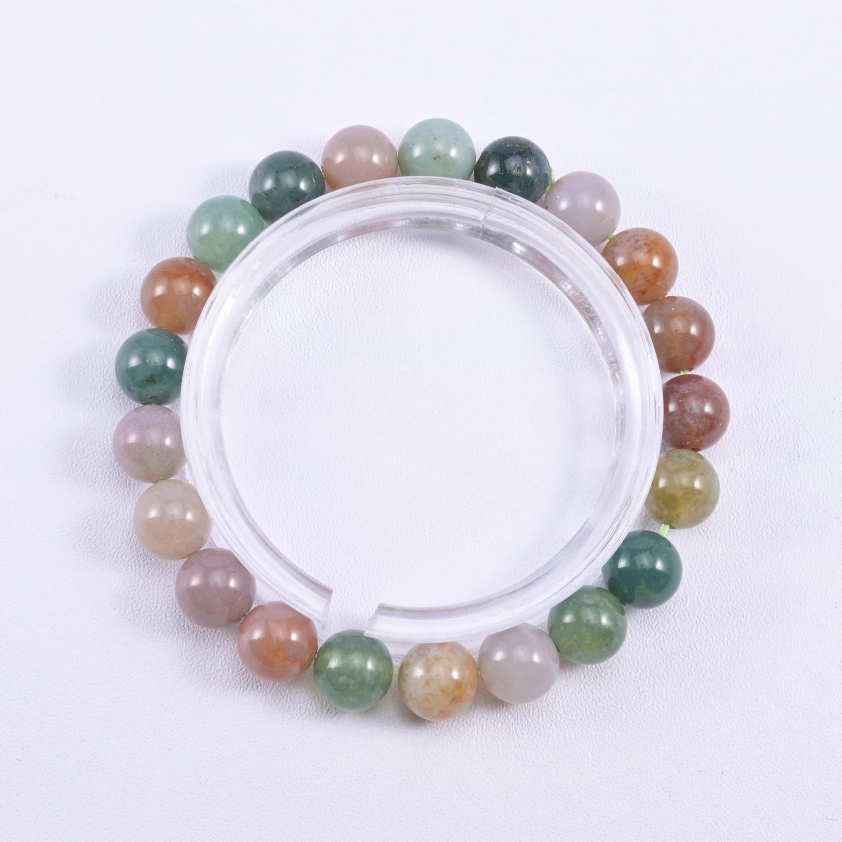 Indian Agate Smooth Round Bead Bracelet, natural stone in sage green and dusty rose