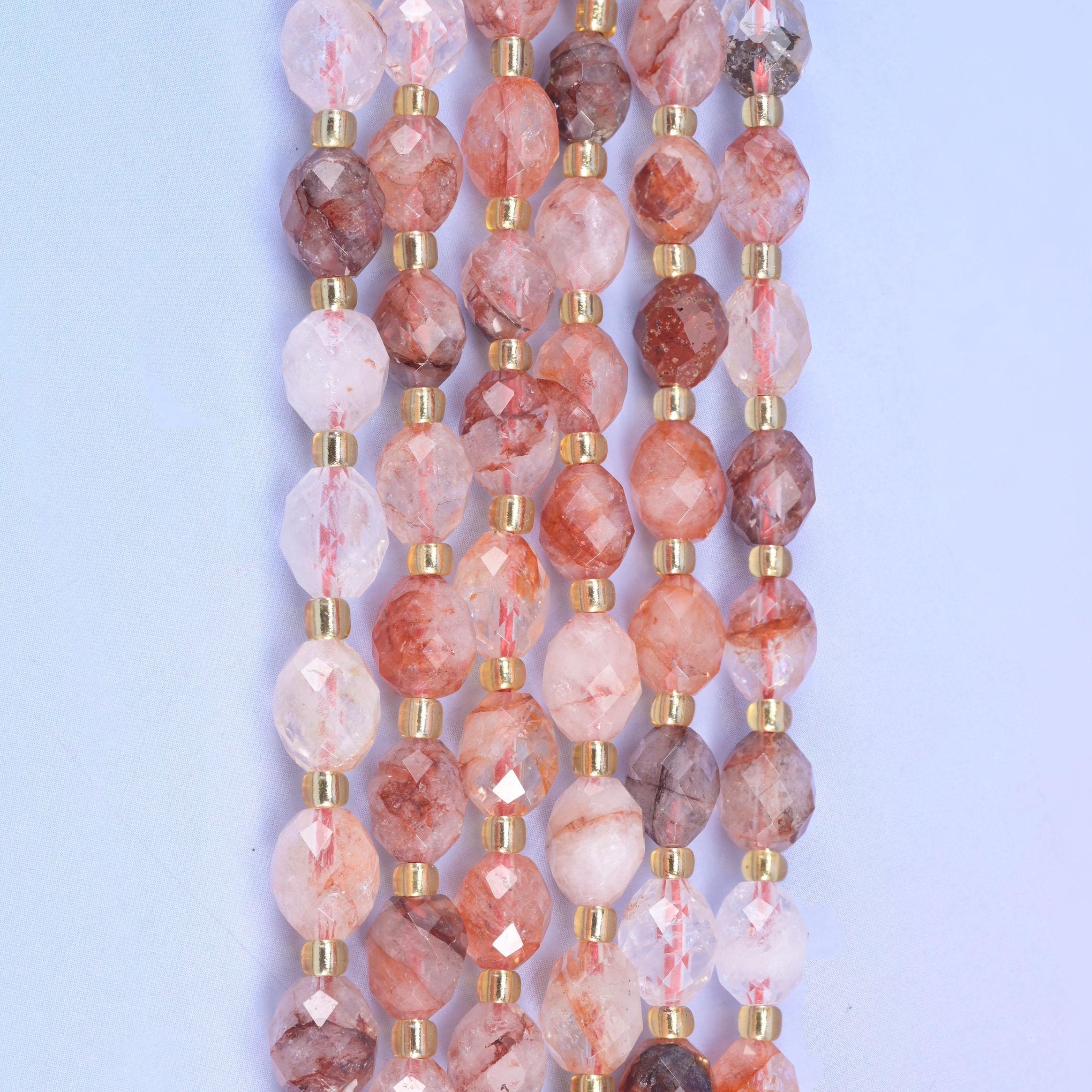 Red Hematoid Faceted Rice Barrel Beads, 15.5 inch strand