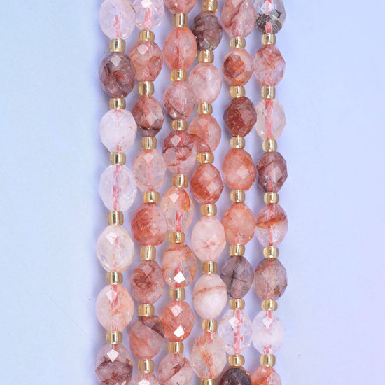 Red Hematoid Faceted Rice Barrel Beads, 15.5 inch strand