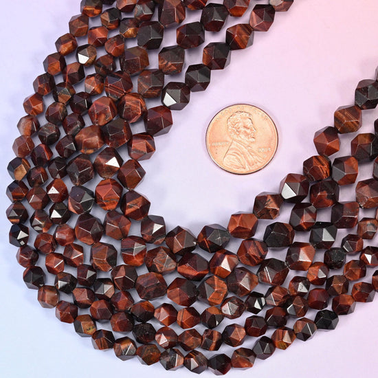 Diamond star cut Red Tiger Eye beads