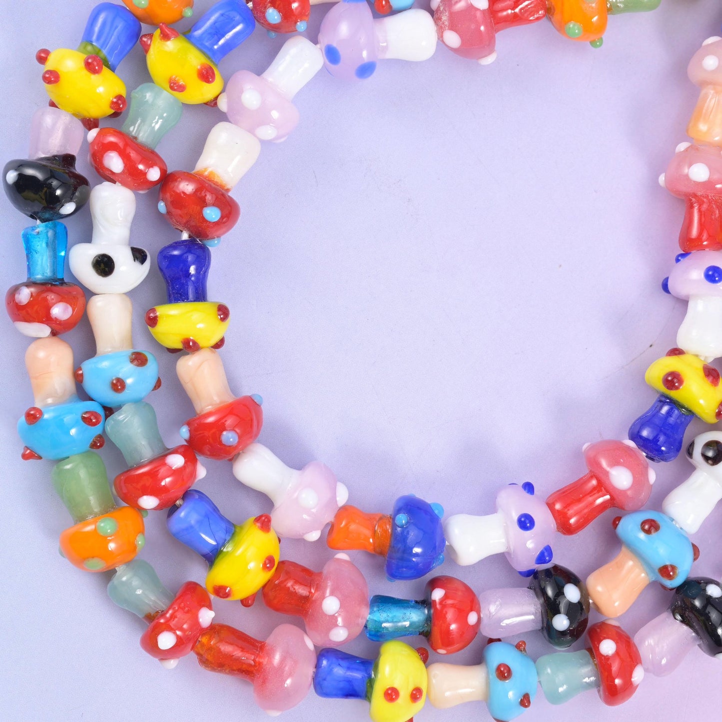 Multi-Color Dotted Mushroom Glass Beads, 25 beads per strand