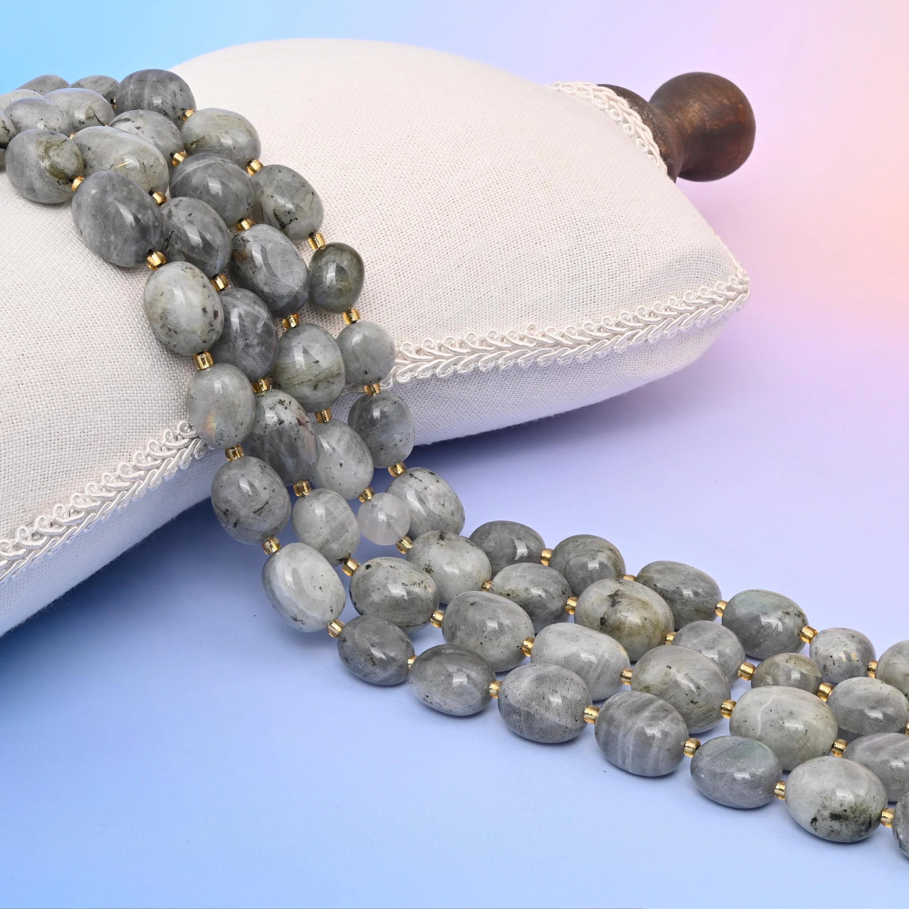 Natural White Labradorite oval nugget beads with a schiller play of colour