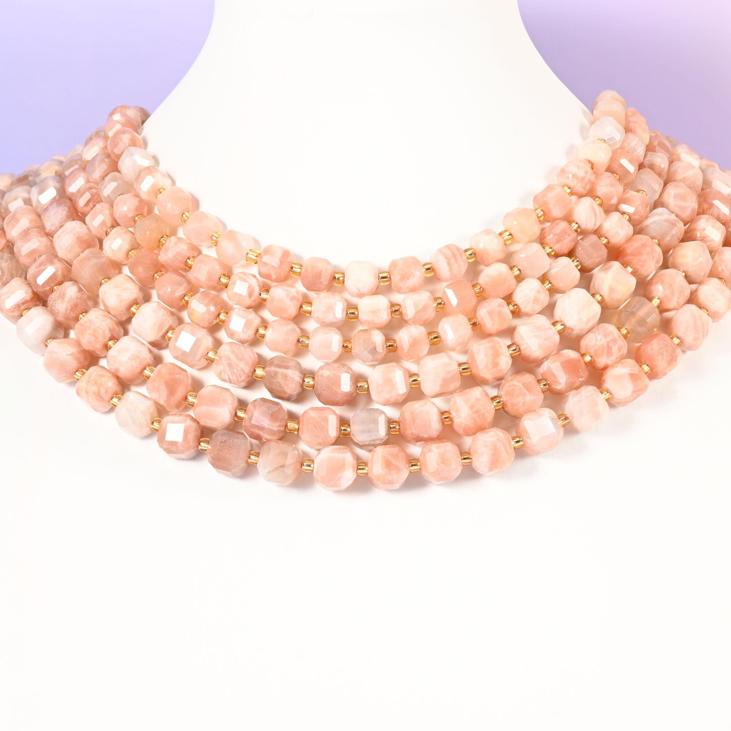 Peach Moonstone beads, faceted cube, 6mm and 8mm