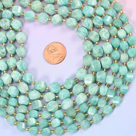 Natural Green Amazonite streaked with creamy white feathering