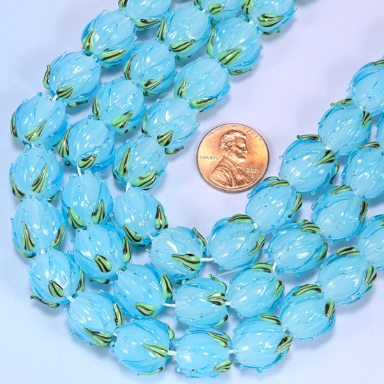 Tulip flower bud shaped cut lampwork glass beads