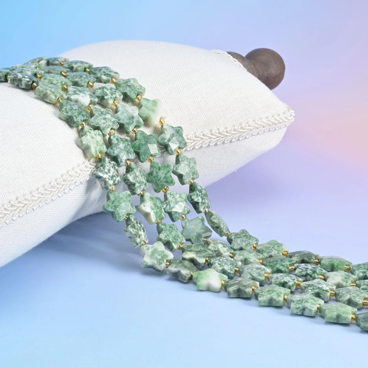 Moss Tree Agate 5 Pointed Faceted Star Beads, 14mm.
