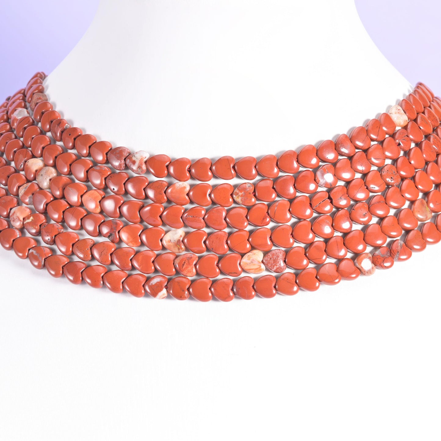 Red jasper beads, heart shape, 6mm