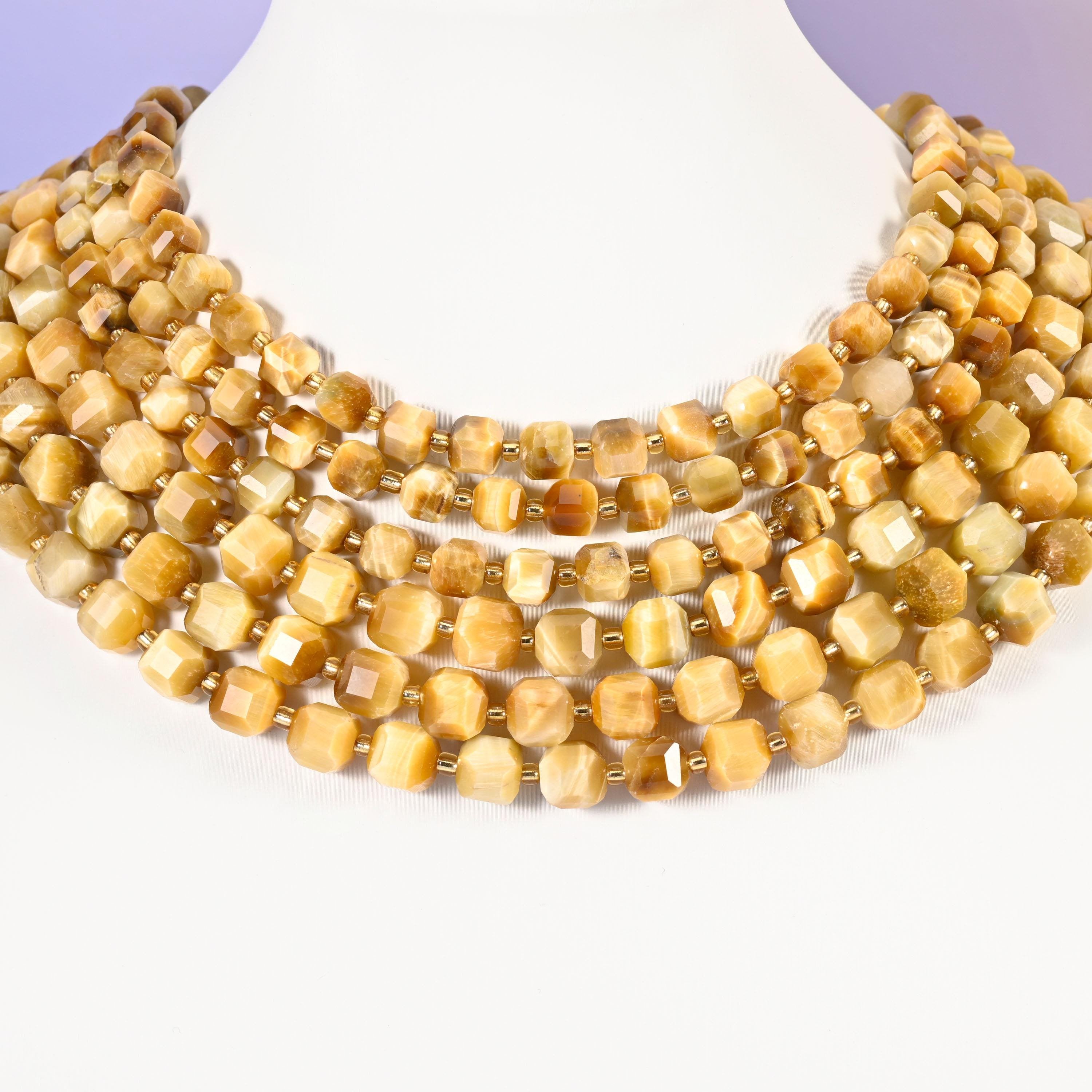 Gold Tiger Eye beads, faceted cube shape, 6mm and 8mm