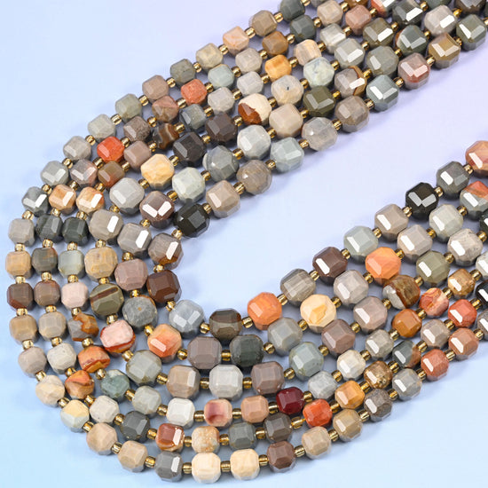 American Picture Jasper Faceted Cube Beads 6mm 8mm, 15 inch strand