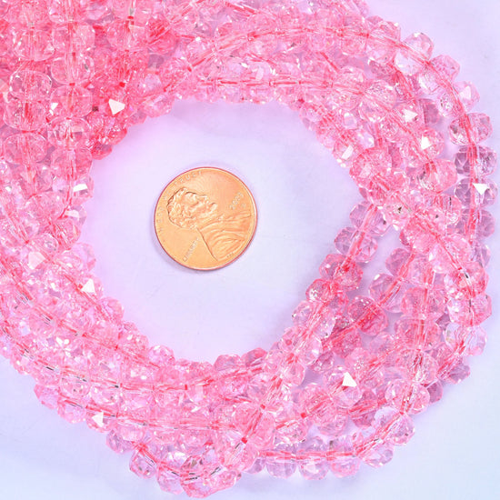 Transparent Pink Faceted Rondelle Glass Beads: Size 5x8mm, Jewelry Making Supply