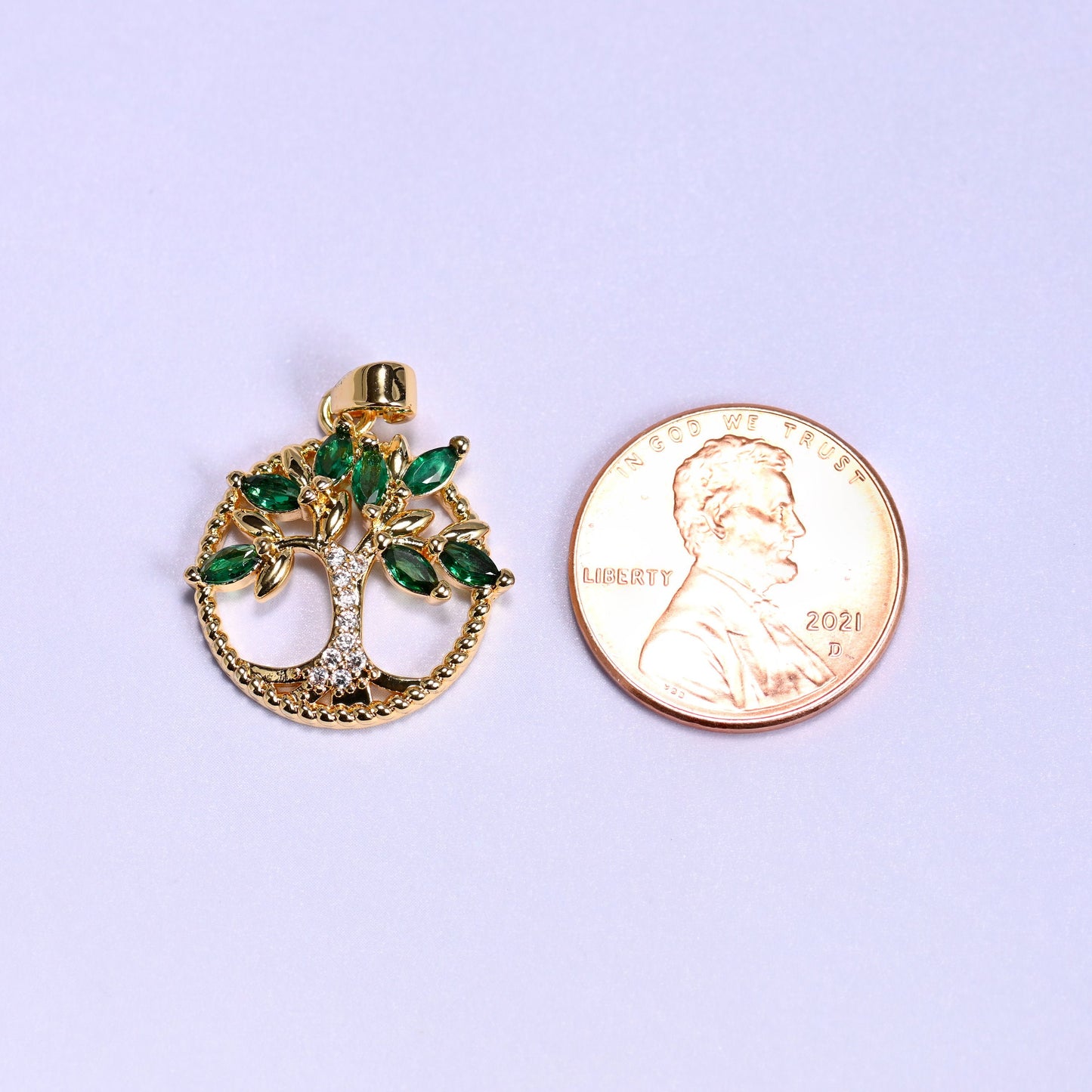 18K gold plated brass tree of life charm pendant, approx 19.27mm x 18.39mm