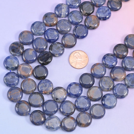 Sodalite smooth coin beads, 15 inch strand