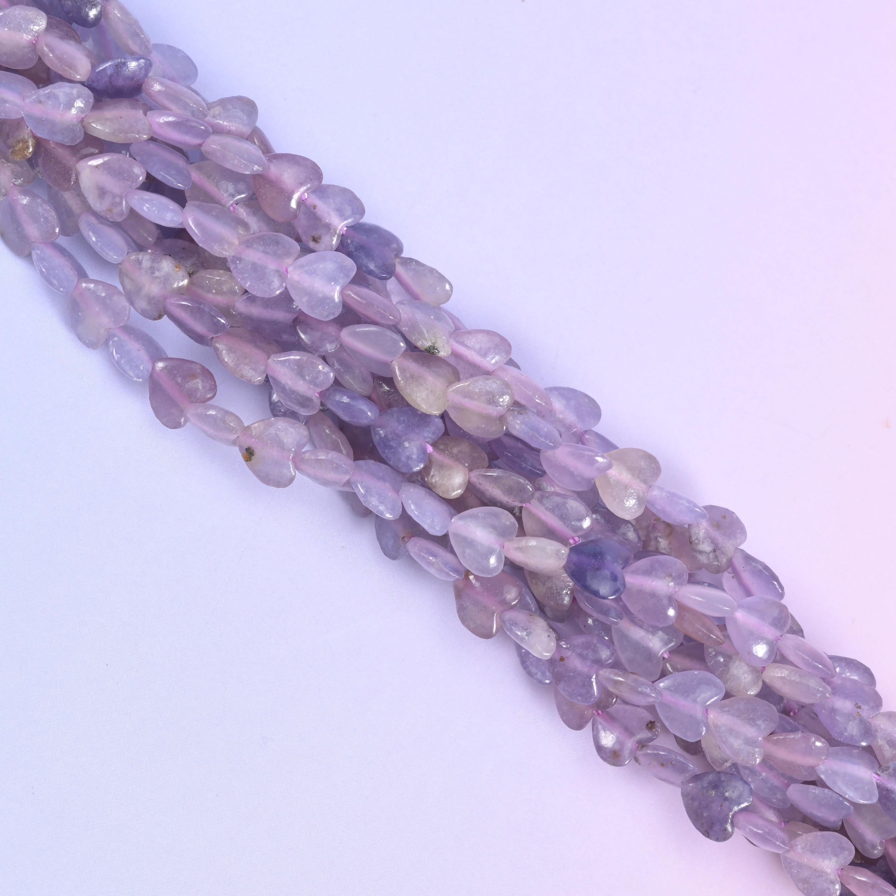 Lepidolite heart beads, approximately 70 beads per strand