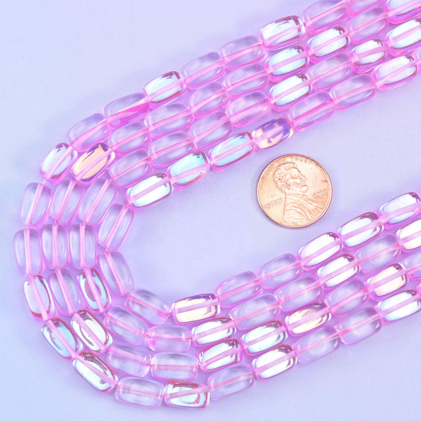Pink mystic aura glass beads, 15 inch strand